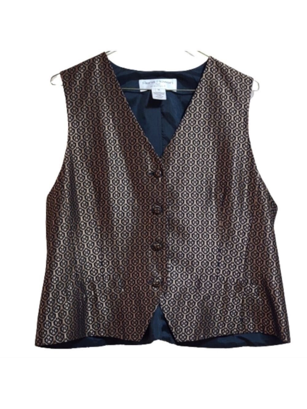 VINTAGE Rena Rowan tailored shimmering black and gold vest size 14